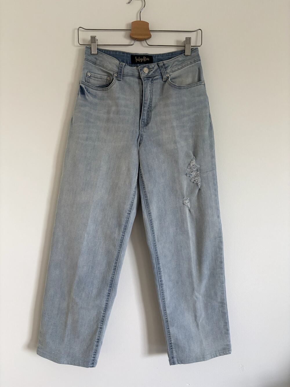 Indigo Rein High Rise Straight Leg Distressed Jeans Light Wash Blue Size 7 / 27